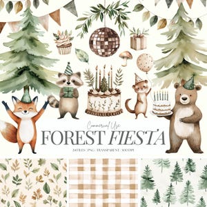 Boho Woodland Clipart | Woodland Birthday Clipart | Forest Animals | Woodland Baby Shower | Kids Birthday Clipart | 24 PNG