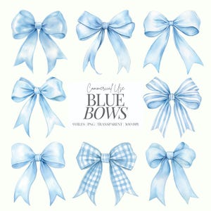 Blaue Schleife Clipart | Aquarell Bögen | Kokette Bögen Clipart | Blaues Band PNG | Babyparty Clipart | Pastellblaue Schleife | Soft Girl Ära | 9 PNG