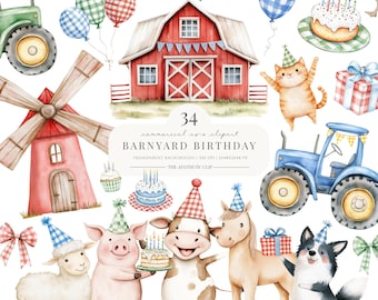 Clipart di compleanno in fattoria / Baby shower in fattoria / Download digitale / Clipart carino di fattoria / Clipart per feste per bambini / 34 PNG