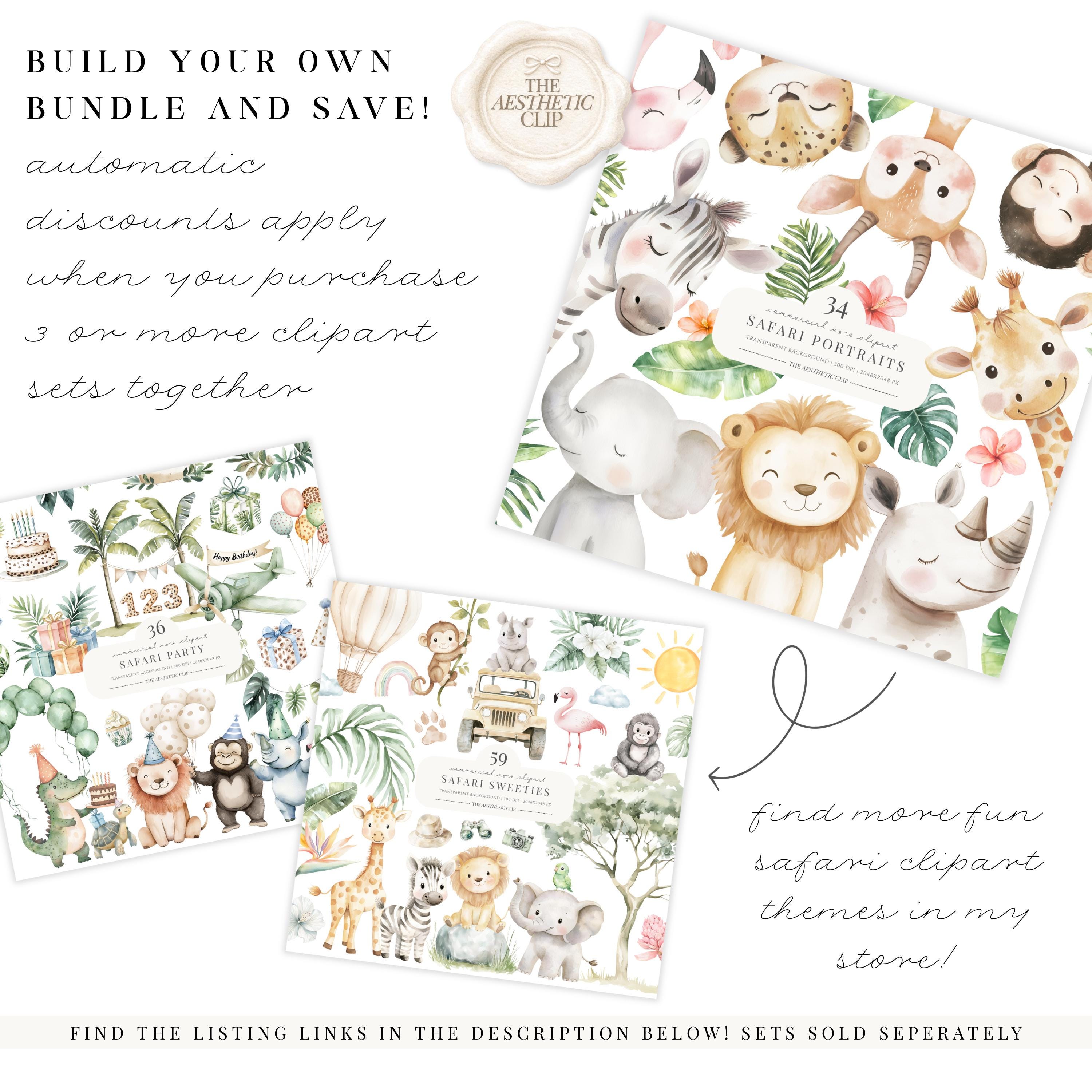 Safari Portraits Clipart | Wild Birthday Watercolour | Jungle Baby ...