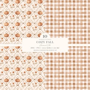 Naadloos herfstpatroon | Gezellig digitaal herfstpapier | Pompoenachtergrond | Cottagecore-herfst | Herfst Toile De Juoy | Naadloos | 10 JPEG | png afbeelding 6