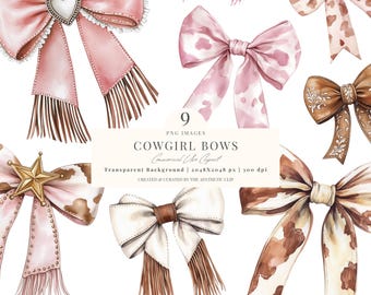 Cowgirl Bows Clipart | Coquette Cowgirl Clipart | Watercolor Bows | Coquette Bow PNG | Western Bow | Bow Sublimation | 9 PNG