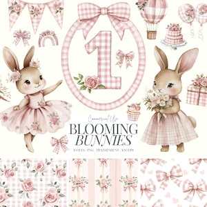 Niedliche rosa Häschen Clipart | Boho-Häschen | Ballerina-Häschen | Kaninchen-Babyparty | Kokette Kinderzimmer PNG | Blumenhäschen | Mädchen Geburtstag | 31 PNG