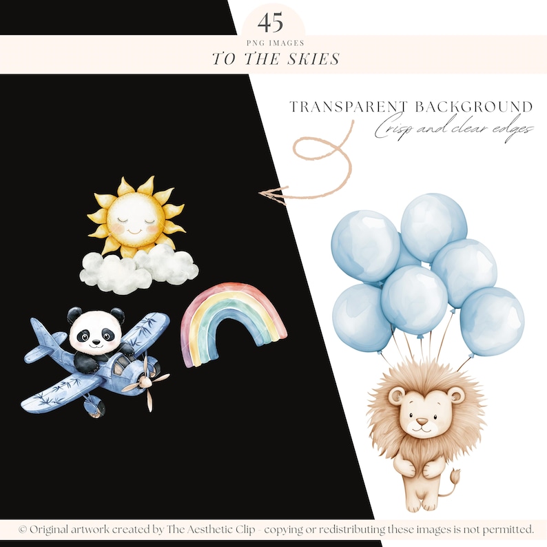 Blue Nursery Clipart | Watercolor New Baby Clipart | Blue Baby Shower Clipart | Blue Plane | Baby Boy PNG | Hot Air Balloon Clipart | 45 PNG image 5
