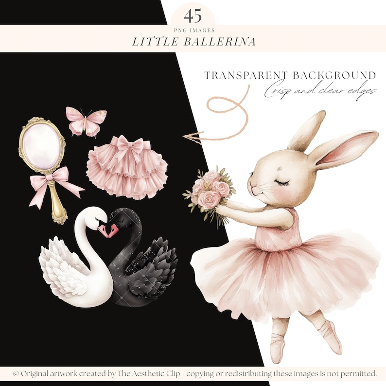 Watercolor Ballerina Clipart | Pink Swan Lake Png | Ballerina Clipart | Pink Ballet Birthday | Bunny | Tutu | Bear | Ballet Shoes | 45 PNG image 5