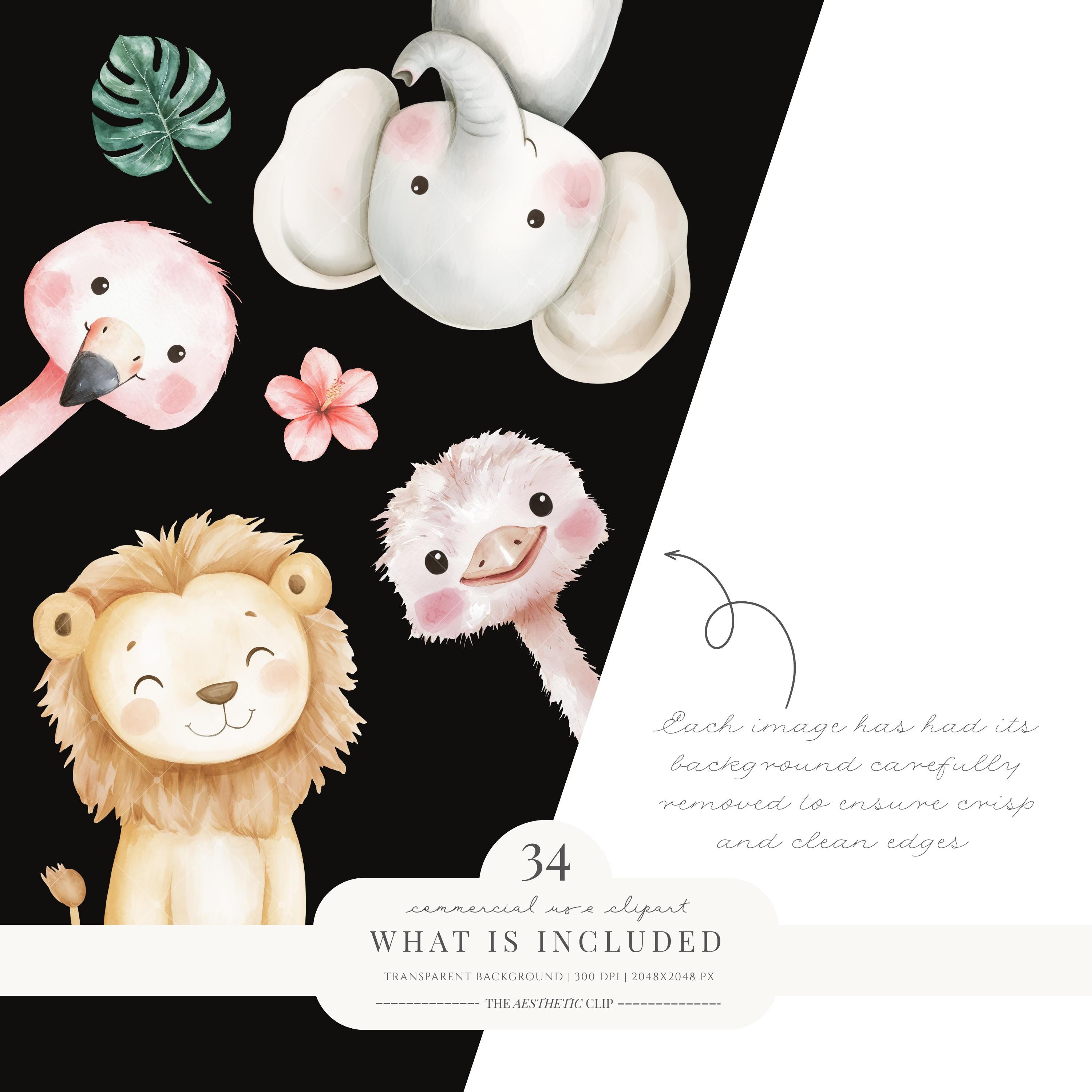 Safari Portraits Clipart | Wild Birthday Watercolour | Jungle Baby ...