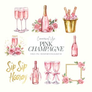 Roze champagne-clipart | Champagne, png PNGEgg | Aquarelwijn | Champagnebloemen | Vrijgezellenfeest | Vrijgezellenfeest clipart | Bruiloft, png-bestand | 9 png