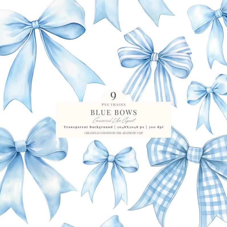 Blue Bow Clipart | Watercolor Bows | Coquette Bows Clipart | Blue Ribbon PNG | Baby Shower Clipart | Pastel Blue Bow | Soft Girl Era | 9 PNG image 1