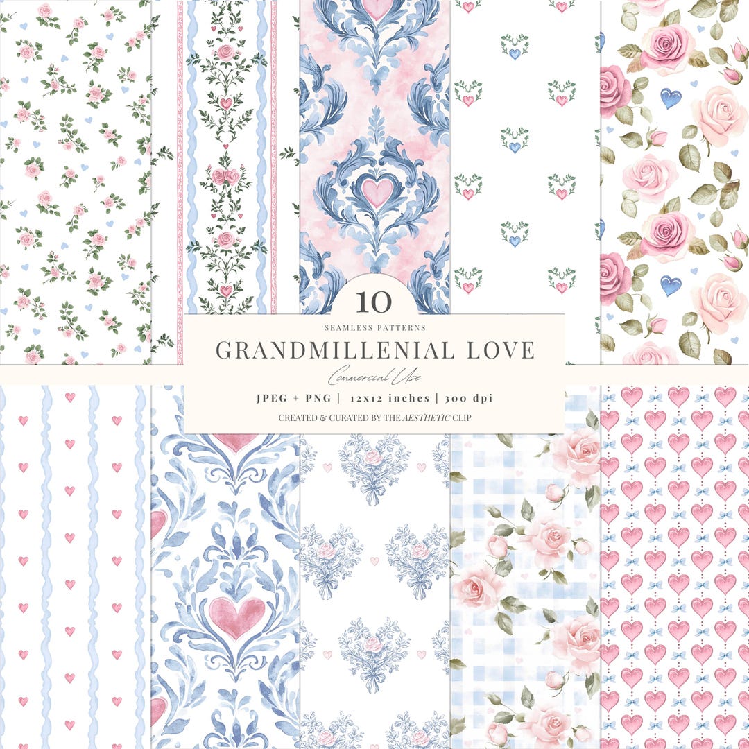 Valentines Day Digital Paper | Grandmillenial Love Patterns | Seamless ...