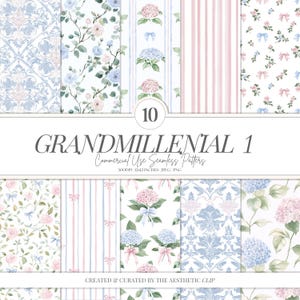 Florales Digitales Papier | Grandmillenial Muster | Hortensie | Rosen | Nahtloses Papier | Cottagecore | Pastell | Bögen | Sammelalbum | 10 JPEG | PNG