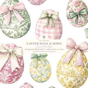 Clipart de huevo de Pascua / PNG de Pascua coqueta / Huevos de Pascua preppy / Huevos de Pascua y lazos / Lazos / Pascua milenaria / Lazos / 9 PNG