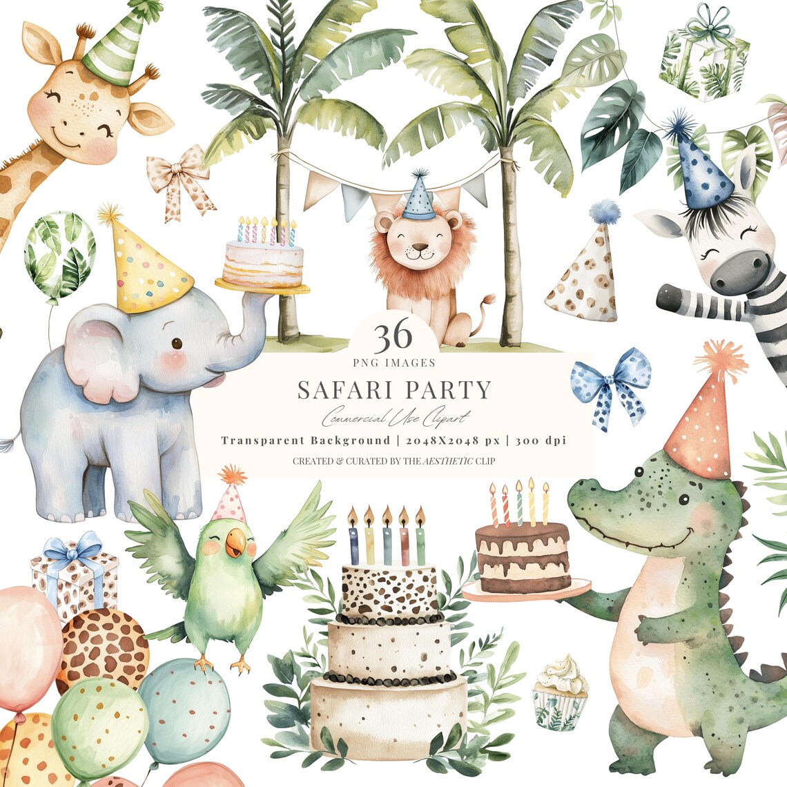 Safari Birthday Clipart | Cute Jungle PNG | Boho Jungle Clipart | Baby ...