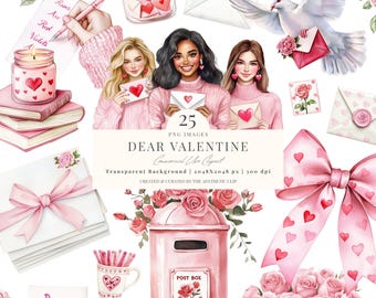 Valentines Day Clipart | Love Letter Clipart | Romantic Clipart | Valentines Planner Girl PNG | Love Hearts | Romantic Post Clipart | 25 PNG