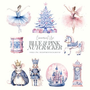 Clipart de Natal do Quebra-Nozes | PNG de Natal Azul | Natal Nórdico | Clipart de Quebra-Nozes | Aquarela | Escandinavo | Bailarina | Rei Rato