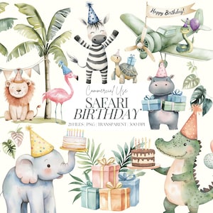 Clipart de cumpleaños de safari / Lindo PNG de jungla / Clipart de jungla bohemia / Baby Shower / Animales de safari / Clipart de cumpleaños para niños / 21 PNG