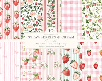 Strawberry Digital Paper |  Berry Sweet Pattern | Grandmillenial Paper Digital Download | Strawberries Seamless | Scrapbook | 10 JPEG | PNG