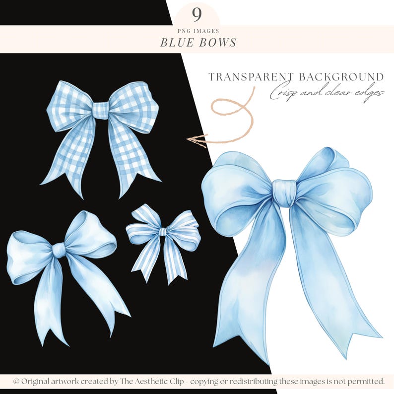 Blue Bow Clipart | Watercolor Bows | Coquette Bows Clipart | Blue Ribbon PNG | Baby Shower Clipart | Pastel Blue Bow | Soft Girl Era | 9 PNG image 3