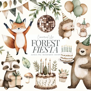 Clipart Boho Woodland / Clipart compleanno Woodland / Animali della foresta / Baby shower Woodland / Clipart compleanno bambini / 24 PNG