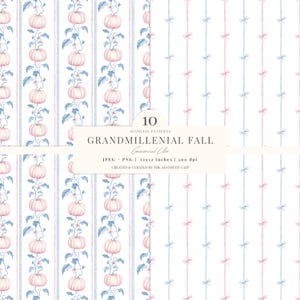 Fall Seamless Pattern | Preppy Pumpkin Digital Paper | Grandmillenial Fall Background | Autumn Toile De Juoy | 10 JPEG | PNG image 2