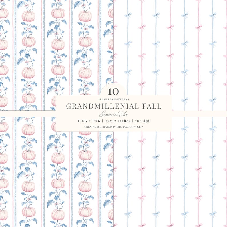Fall Seamless Pattern | Preppy Pumpkin Digital Paper | Grandmillenial Fall Background | Autumn Toile De Juoy | 10 JPEG | PNG image 2