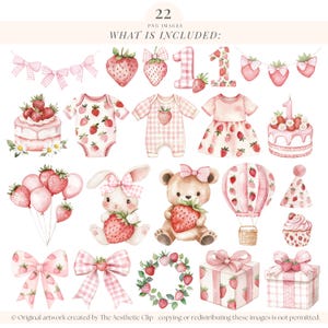 Primo compleanno di bacche / PNG trasparente / Clipart di fragole / Baby shower dolce con bacche Png / Fragole / Ragazza fragola / 22 PNG immagine 3