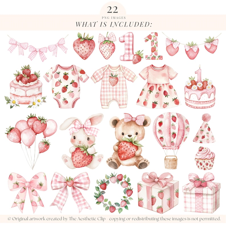 Primo compleanno di bacche / PNG trasparente / Clipart di fragole / Baby shower dolce con bacche Png / Fragole / Ragazza fragola / 22 PNG immagine 3