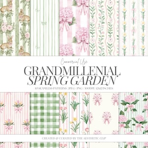 Grandmillenial Digital Paper |  Spring Floral Pattern | Regency-Style Paper | Digital Download | Preppy Seamless | Scrapbook | 10 JPEG | PNG
