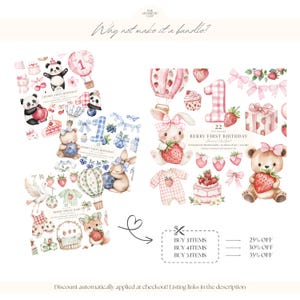Primo compleanno di bacche / PNG trasparente / Clipart di fragole / Baby shower dolce con bacche Png / Fragole / Ragazza fragola / 22 PNG immagine 2