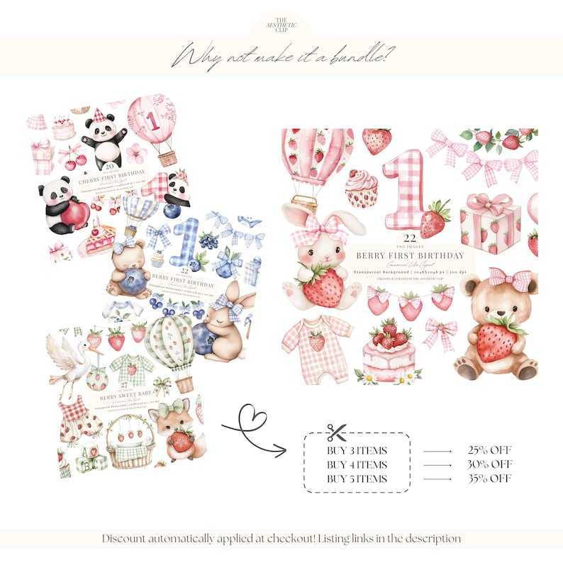 Primo compleanno di bacche / PNG trasparente / Clipart di fragole / Baby shower dolce con bacche Png / Fragole / Ragazza fragola / 22 PNG immagine 2