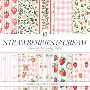 Strawberry Digital Paper |  Berry Sweet Pattern | Grandmillenial Paper Digital Download | Strawberries Seamless | Scrapbook | 10 JPEG | PNG