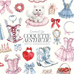 Coquette Clipart | Soft Girl Era PNG | Vintage Corstet PNG | Romantic Clipart | Cottagecore Clipart Bundle | Cute Bows | Fashion | 45 PNG
