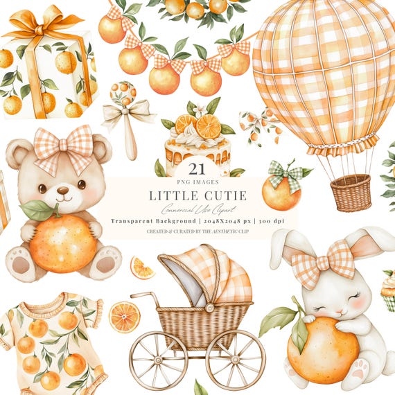 Little Cutie Baby Shower | Oranges PNG | Citrus Clipart | Orange Baby Shower Png | Summer Baby Shower | Tangerine | 21 PNG