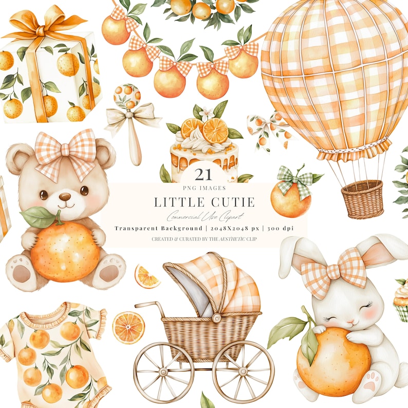 Little Cutie Baby Shower | Oranges PNG | Citrus Clipart | Orange Baby Shower Png | Summer Baby Shower | Tangerine | 21 PNG image 1