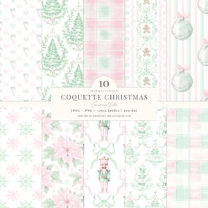 パステルクリスマスシームレスパターン | コケットクリスマスデジタルペーパー | ピンクのクリスマスパターン | くるみ割り人形 | グランドミレニアル | 10 JPEG | PNG