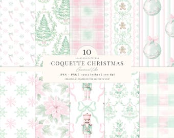 Pastel Christmas Seamless Pattern | Coquette Christmas Digital Paper | Pink Xmas Patterns | Nutcracker | Grandmillenial | 10 JPEG | PNG