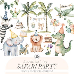 Safari Birthday Clipart | Cute Jungle PNG | Boho Jungle Clipart | Baby Shower | Safari Animals | Children&#39;s Birthday Clipart | 36 PNG