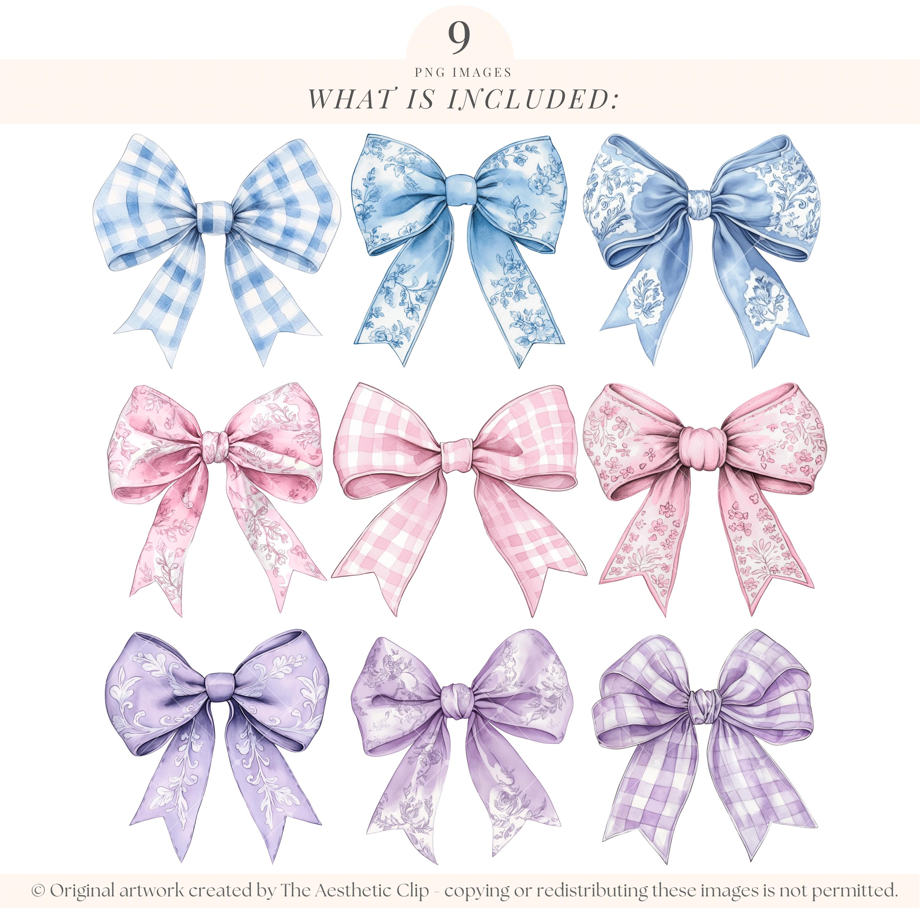 Grandmillenial Bow Clipart | Watercolor Bows | Coquette Bows Clipart ...
