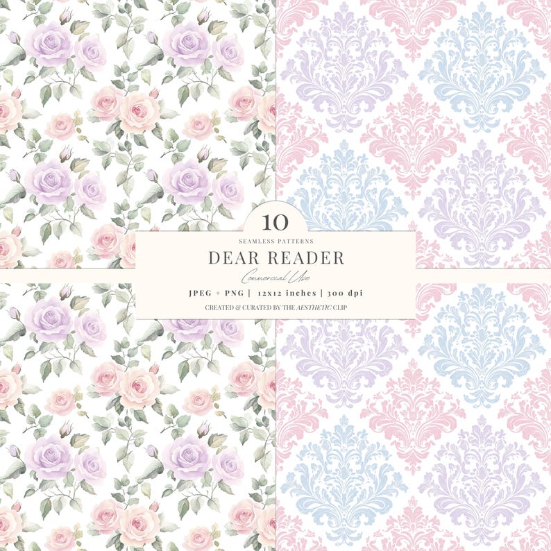 Regencycore Digital Paper | Grandmillenial Patterns | Pastel | Cottagecore Seamless | Romantic Papers | Scrapbooking | 10 JPEG | PNG image 4