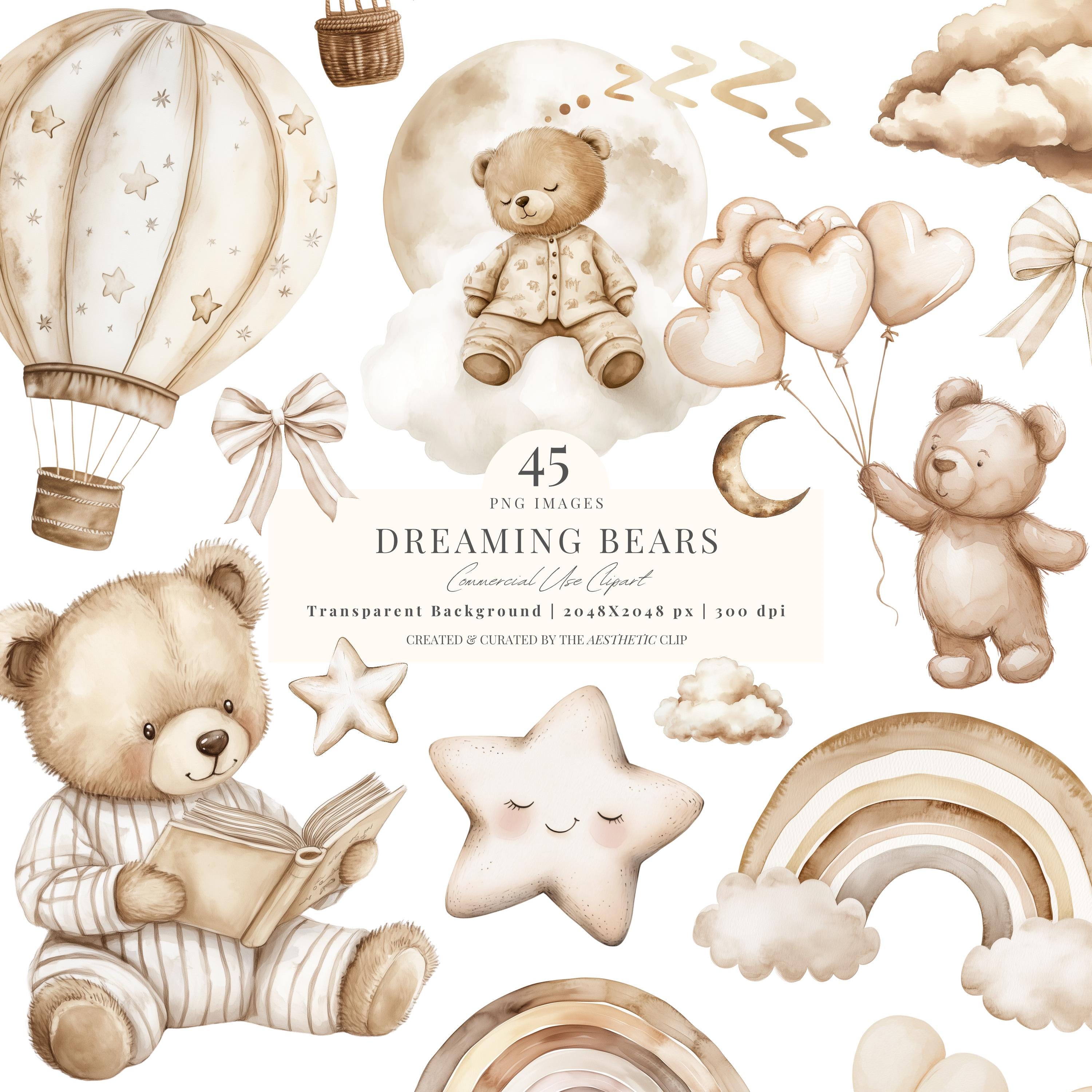 Watercolor Teddy Bear Clipart | Neutral Baby Shower Clipart | Beige ...
