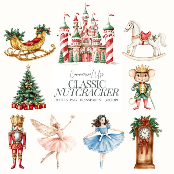 Nutcracker Christmas Clipart | Christmas Ballet Clipart | Nutcracker Ballet PNG | Sugarplum Fairy | Clara | Mouse King | 9 PNG