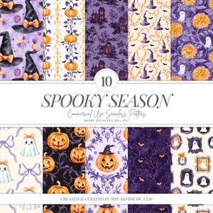 Halloween Seamless Pattern | Preppy Halloween Digital Paper | Pumpkin Background | Spooky Pattern | Coquette | Ghost | 10 JPEG | PNG