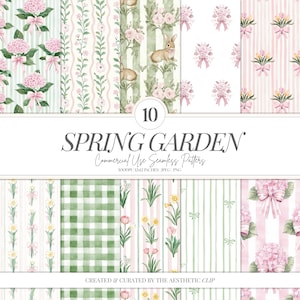 Grandmillenial Digitales Papier |  Frühling Blumenmuster | Papier im Regency-Stil | Digitaler Download | Adretter Nahtlos | Sammelalbum | 10 JPEG | PNG
