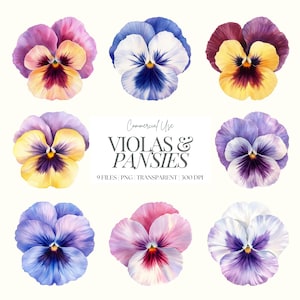 Watercolor Flower Clipart | Pansy PNG | Viola Flowers | Cottage Flowers Clipart | Floral Clipart | Garden Flowers PNG | Pansies | 9 PNG