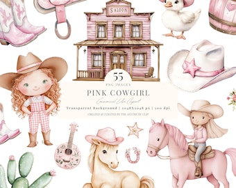 Pink Cowgirl Clipart | Cute Cowgirl PNG | Baby Girl Western Clipart | Wild West | Baby Shower |Watercolor Cowgirl | Cowgirl Nursery | 55 PNG