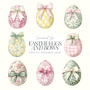 Easter Egg Clipart | Coquette Easter PNG | Preppy Easter Eggs | Easter Eggs And Bows | Bows | Grandmillenial Easter | Bows | 9 PNG