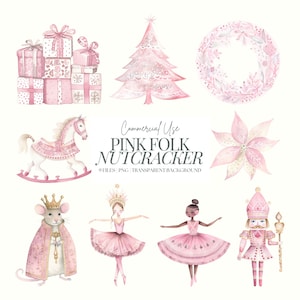 Nussknacker Weihnachten Clipart | Rosa Weihnacht | Folklore Weihnachten | Nussknacker Bündel | Aquarell | Skandinavisch | Ballerina | Mäusekönig | 9 PNG