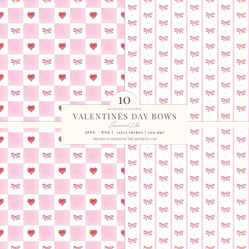 Valentines Day Digital Paper | Romantic Bows Pattern | Hearts ...