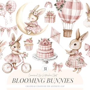 Clipart lapin rose mignon | Lapin bohème | Lapin ballerine | Baby Shower Lapin | Chambre d'enfant Coquette PNG | Lapin fleuri | Anniversaire fille | 31 PNG