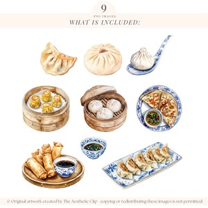 Dim Sum Clipart | Dumplings PNG | Watercolor Chinese Food | Chinese New Year Food | Spring Rolls | Bao Buns | Wonton | Soy Sauce | 9 PNG image 2