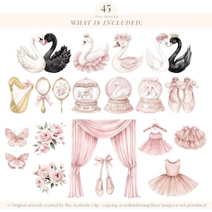 Watercolor Ballerina Clipart | Pink Swan Lake Png | Ballerina Clipart | Pink Ballet Birthday | Bunny | Tutu | Bear | Ballet Shoes | 45 PNG image 3